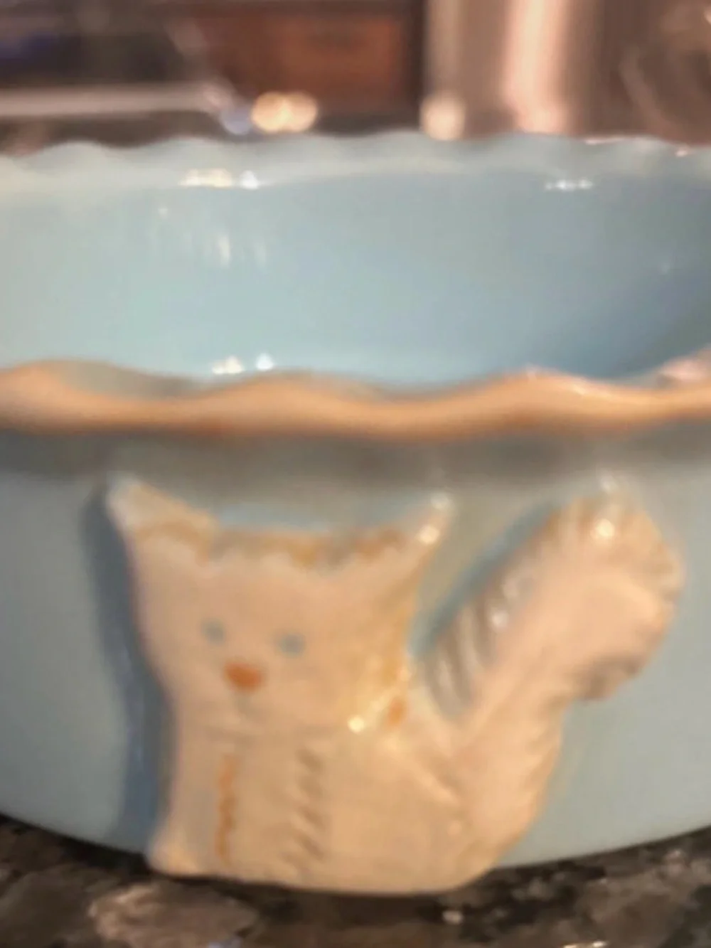 🐾 MEOW! Light Blue Carmel Ceramica Cat Bowl with Scalloped Edge 🐾